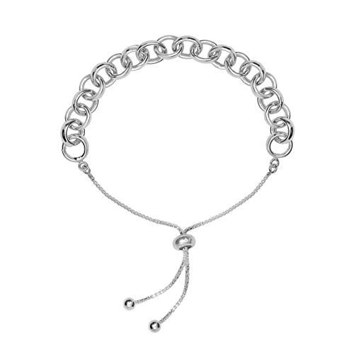 Charmsy 925 Sterling Silver Sliding Bolo Bracelet for Women | Women's Italian Handmade Adjustable Bolo Bead Ball Slider Bracelet - style: Rolo Link Chain Bracelet