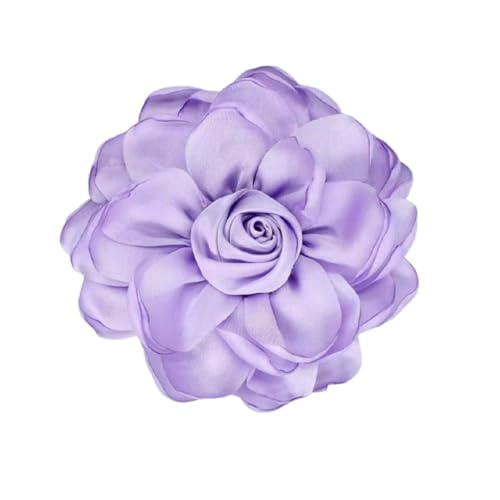 Dainty Satin 3D Rose Flower Brooch Pins Delicate Large Camellia Pin Shawl Clips Duckbill Clips Wedding Prom Banquet Party Jewelry Gift for Women - color: Purple