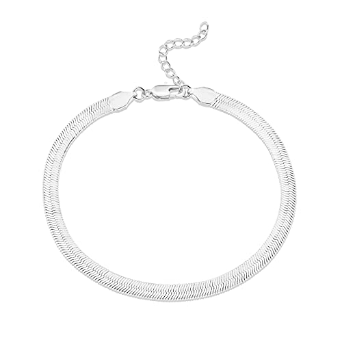 PAVOI 14K Gold Plated Chain Anklets for Women - Minimalist Link Chain Ankle Bracelet - Dainty Gold Anklets for Women - Trendy Summer Beach Jewelry Gifts - Snake, Figaro, Mariner, Paperclip, Beaded - style: Snake-L