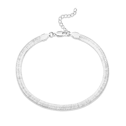 PAVOI 14K Gold Plated Chain Anklets for Women - Minimalist Link Chain Ankle Bracelet - Dainty Gold Anklets for Women - Trendy Summer Beach Jewelry Gifts - Snake, Figaro, Mariner, Paperclip, Beaded - style: Snake-L