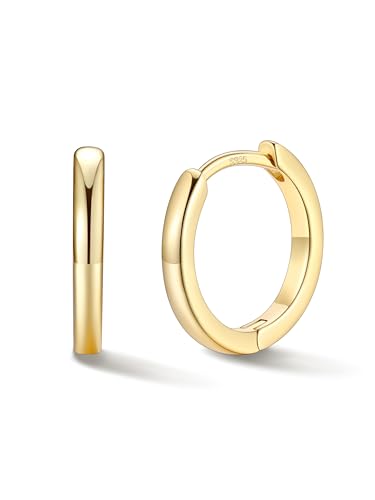 FaithHeart 925 Sterling Silver Post Huggie Hoop Earrings for Women 8-20mm | Silver/Black/Gold/Rose Gold Small Hoop Earrings, Hypoallergenic Lightweight Cartilage Huggie Earrings, Gift Box - color: Gold, size: 12mm