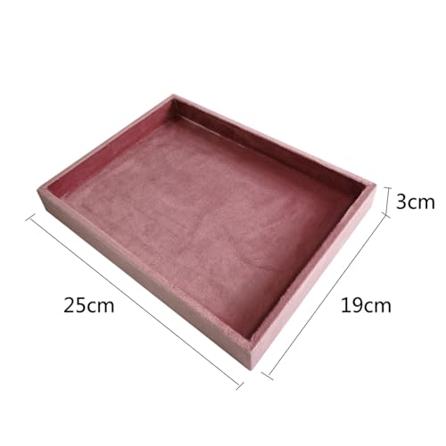 Flat Jewelry Tray Velvet Stackable Jewelry Display Organizer for Necklaces, Rings, Earrings Compact Jewelry Storage for Dresser, Countertop（Pink）