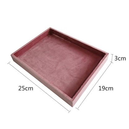 Flat Jewelry Tray Velvet Stackable Jewelry Display Organizer for Necklaces, Rings, Earrings Compact Jewelry Storage for Dresser, Countertop（Pink）