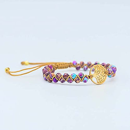 Women Boho Wrap Bracelet,Handmade Natural Stone Crystal Emperor Beads Heart Bracelet, Fashion Bohemian Jewelry Gift for Women - color: Purple Emperor #2