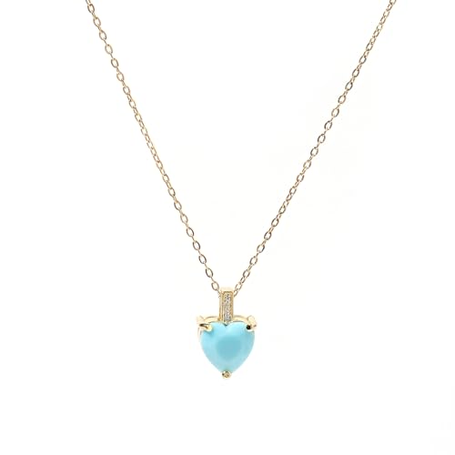 Heart Birthstone Necklace for Women, 14K Gold Plated Birthstone Pendant Necklace Cubic Zirconia Diamond Necklace Dainty Gold Necklace Birthday Gifts for Women Girls - color: 12. December(Turquoise)