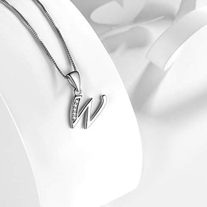 Aurora Tears Letter Necklace Initial 925 Sterling Silver Alphabet Pendant Crystal Name Gift Women Cubic Zirconia Jewelry - color: W