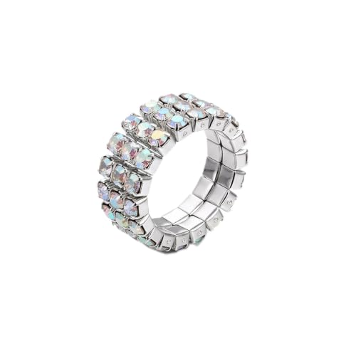 Sparkling Rhinestone Ring Set Trendy Elastic Rhinestone Crystal Stretch Ring Stackable Jewelry for Women Girls - color: 3 Rows Ring-Colorful A