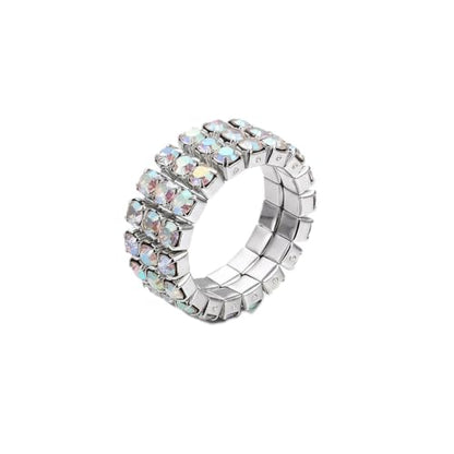 Sparkling Rhinestone Ring Set Trendy Elastic Rhinestone Crystal Stretch Ring Stackable Jewelry for Women Girls - color: 3 Rows Ring-Colorful A