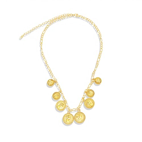 Todenb Layered Gold Pirate Necklace for Women Chunky Chain Pirate Jewelry 80s 90s Coin Pendant Necklace Pirate Costume Accessories - color: one layer
