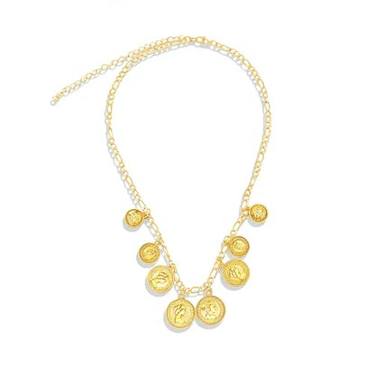 Todenb Layered Gold Pirate Necklace for Women Chunky Chain Pirate Jewelry 80s 90s Coin Pendant Necklace Pirate Costume Accessories - color: one layer