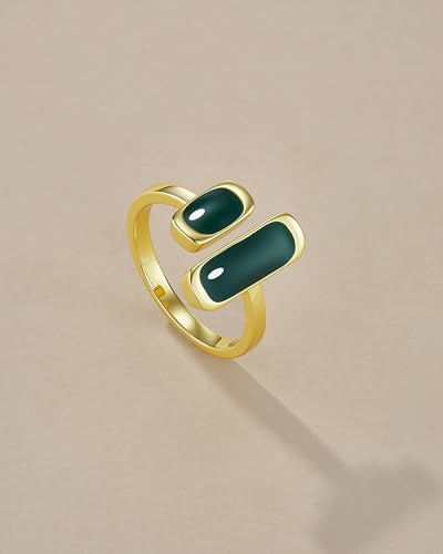 SNGIA 18K Gold Plated Maroon Burgundy Red Enamel Square Rectagnular Adjustable Statement Open Ring for Women by SNGIA, Dainty Irregular Geometric Summer Beach Unique Stackable Wedding Date Birthday Gift, Bohemian Irregular Trendy Navy Jewelry, Textured Pa