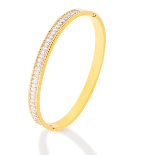 Gold Rhinestone Bangles Bracelets for Women, Chunky Crystal Stainless Steel Stackable Cuff Bracelet Prom Fashion Jewelry Gift - color: White