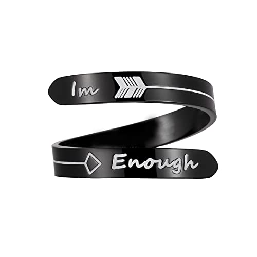 Opening Black Keep Going ring Stainless Steel Adjustable Never give up Jewelry Inspirational Opening Stacking Cute Hiphop Band - style: IM Enough