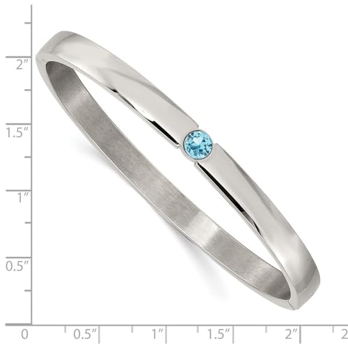 Diamond2Deal Chisel Stainless Steel Polished with Blue Preciosa Crystal 6mm Hinged Bangle Bracelet