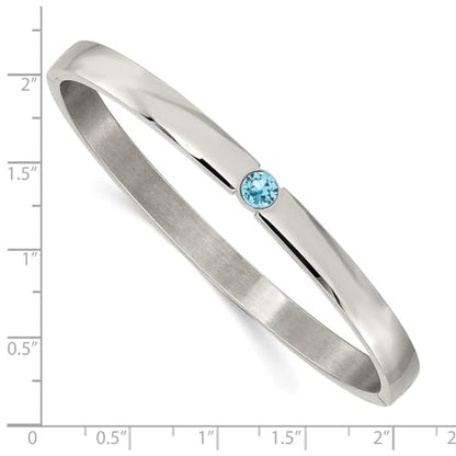 Diamond2Deal Chisel Stainless Steel Polished with Blue Preciosa Crystal 6mm Hinged Bangle Bracelet