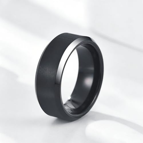 Stainless Steel Wedding Band Ring For Men Women | Sandblasted matte finish, 4mm/6mm/8mm widths, steel/black/gold-tone colors, everyday wear, wedding - color: Matte-8mm-Black