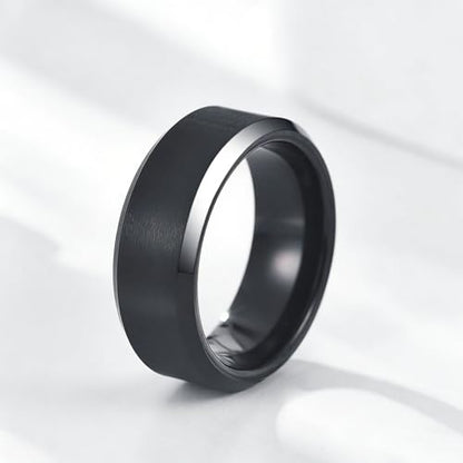 Stainless Steel Wedding Band Ring For Men Women | Sandblasted matte finish, 4mm/6mm/8mm widths, steel/black/gold-tone colors, everyday wear, wedding - color: Matte-8mm-Black
