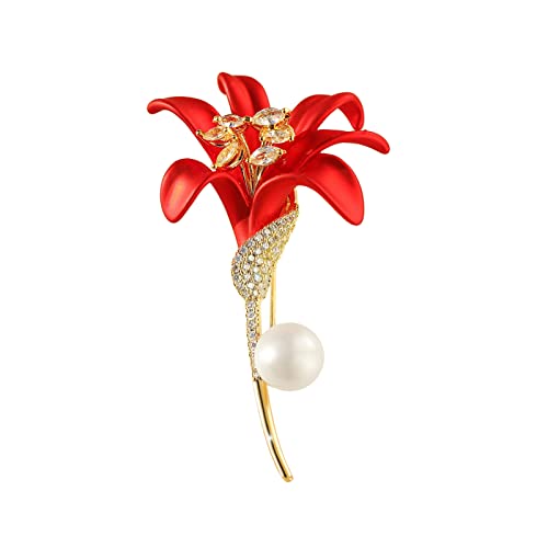 Red Rose Flower Brooches and Pins for Women Costume Jewelry Brooch Pins Broches Jewelry for Women Elegant Lady Pin - style: Lily
