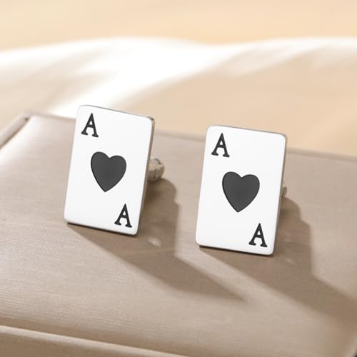 Cufflinks for Men Delicate Stainless Steel Wedding Business Cufflinks Gifts for Groom Husband French Shirt Accessories - style: Ace of Spades-Silver