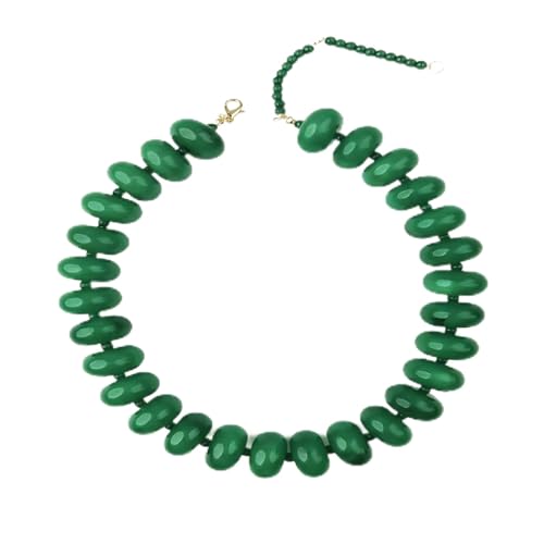 Chunky Beaded Statement Necklace for Women, Colorful Rondelle Bead, Bohemian Style, Adjustable Length, Summer Beach Accessory - color: emerald green
