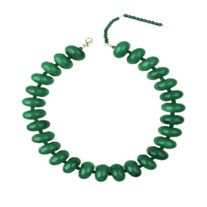 Chunky Beaded Statement Necklace for Women, Colorful Rondelle Bead, Bohemian Style, Adjustable Length, Summer Beach Accessory - color: emerald green