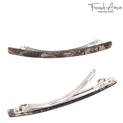 French Amie Long and Thin Onyx Large 4 Inch Hair Clip Barrette | Handmade Automatic For Girls Women Teens Adults Everyday Style - color: Onyx