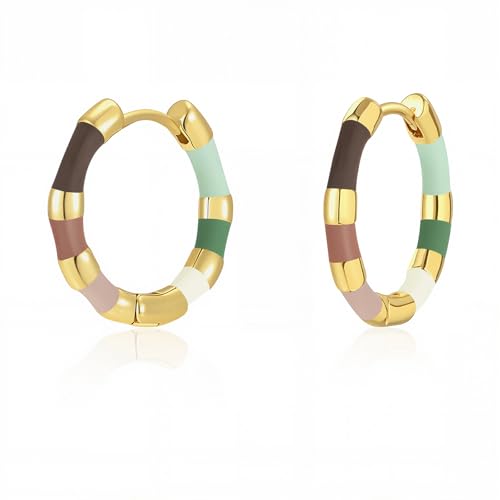 Milan Chiva 14K Gold Plated Small Huggie Dangle Earrings | Lightweight Trendy Heart Dainty Jewelry Hypoallergenic Chunky Gold Hoops Earrings Jewelry Mothers Day Gift for Women - color: E-Multi-Green