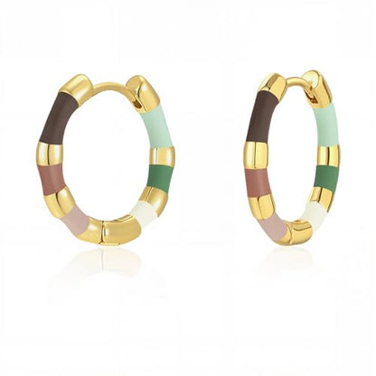 Milan Chiva 14K Gold Plated Small Huggie Dangle Earrings | Lightweight Trendy Heart Dainty Jewelry Hypoallergenic Chunky Gold Hoops Earrings Jewelry Mothers Day Gift for Women - color: E-Multi-Green