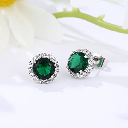 YOMELA Round Cubic Zirconia Stud Earrings for Women | Everyday Dainty, Diamond-Like Brilliance, CZ Halo Birthstone Studs, Hypoallergenic & Lightweight, Elegant & Versatile - color: Green