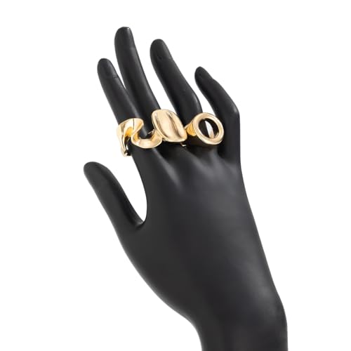 Chunky Gold Gemstone Ring Set for Women Adjustable Stackable Statement Rings Punk Geometric Turquoise Minimalist Jewelry - style: style P