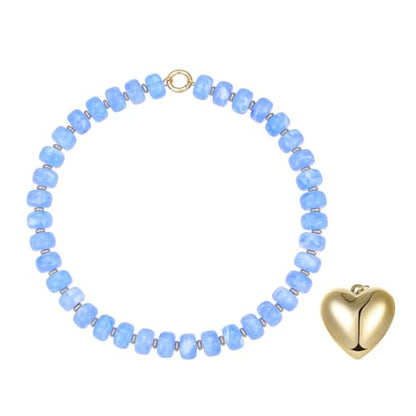 Chunky Heart Necklaces for Women Colorful Resin Beaded Necklaces for Women Gold Puffy Heart Statement Necklace Trendy Acrylic Choker Jewelry Gift - color: B-Light Blue