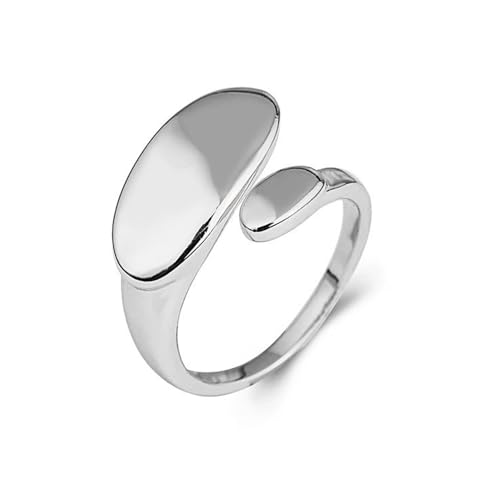 Irregular Polished Plain Rings Adjustable Oval Statement Ring For Women Chunky Open Finger Ring Fashion Minimalist Engagement Promsie Gifts - color: Silver