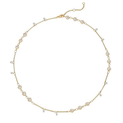 MTMY Gold Choker Necklace for Women, 14K Gold Plated Dainty Cubic Zirconia Cross Heart Shell Teardrop Charm Station Necklaces Trendy Summer Jewelry Gift - style: Love Heart