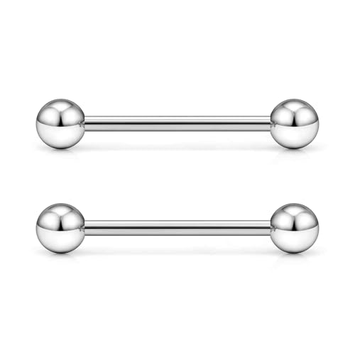 Grade 23 Titanium Externally Threaded Nipple Piercing Jewelry Barbell Ring Tongue Rings Nipple Straight Body Piercing Jewelry for Women Men 14G 16G 12mm 14mm 16mm 19mm - style: 16GA - 3/4" (19mm)
