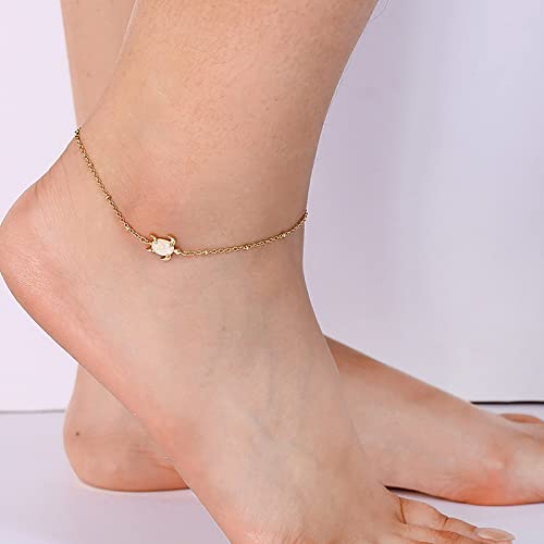 Lit Wall Gold Anklets for Women 18K Gold Plated Adjustable Summer Simple Foot Jewelry Ankle Bracelet for Women - style: Turtle