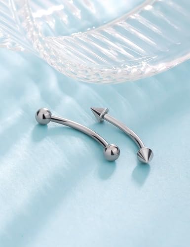 16g 6/8/10/12mm Silver/Black Eyebrow/Rook/Snug/Vertical-Labret/VCH/Snake-Eyes/Anti-Tragus/Christina/Daith/Belly-Button/Bridge/Hood/Surface Curved Barbell Piercing Jewelry for Women Men - color: Silver