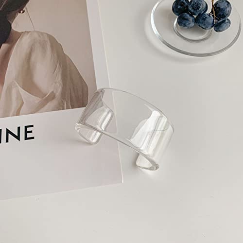 Pingyongchang Colorful Acrylic Resin Geometric Simple Open Bracelet Transparent Wide Cuff Bangle for Women Jewelry Gift - color: White