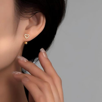 Gold Half Hoop Earrings for Women Poke Free Dainty Flower Diamond CZ Heart Huggies Backless Earrings Stay Closed Hoop No Back Screw Back Small Stud Gifts Trendy Fashion - color: Gold-CZ & Heart & Flower