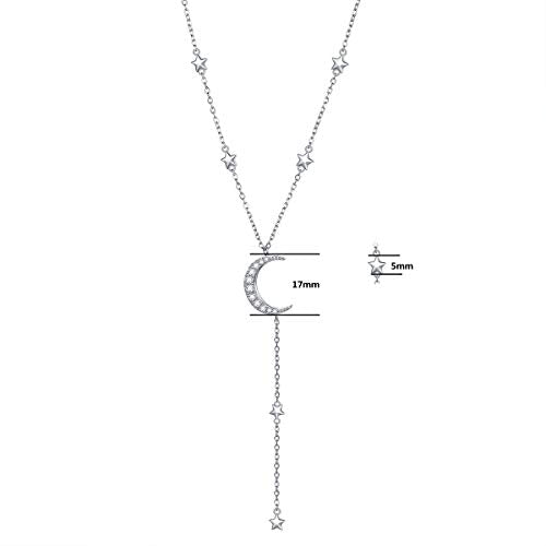 Ladytree 925 Sterling Silver Jewelry Crescent Moon and Star Pendant Necklace - style: Six Stars