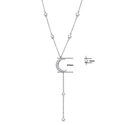Ladytree 925 Sterling Silver Jewelry Crescent Moon and Star Pendant Necklace - style: Six Stars