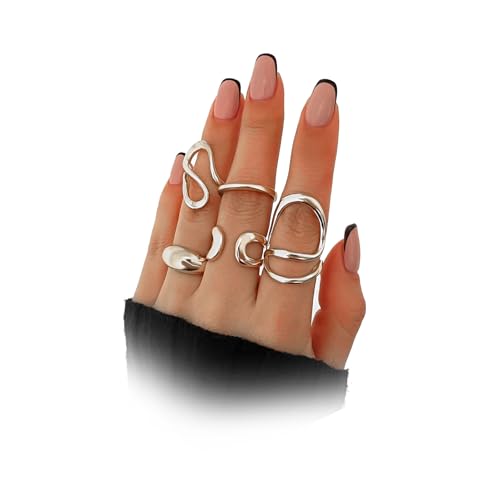 Chunky Gold Stackable Rings Set for Women Trendy Stackable Knuckle Rings Dainty Thick Dome Midi Ring Punk Jewelry Gifts - color: Silver