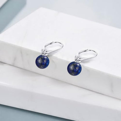 925 Sterling Silver Pearl Leverback Earrings Dangle Drop Jewelry Gifts for Women - style: Lapis Lazuli