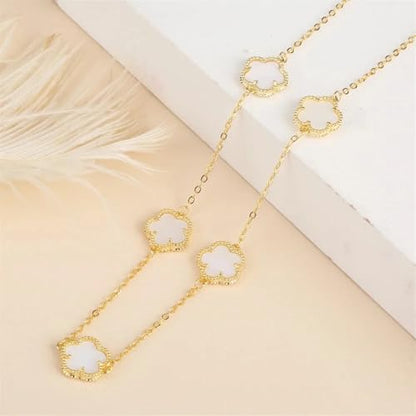 14K Gold-Filled Clover Necklace For Women - Classic Five-Leaf Flower Set Bracelet Necklace Earrings Jewelry Set, Five Leaf Clover Necklaces Dainty Lucky Clover Jewelry - color: White - Clover Necklace