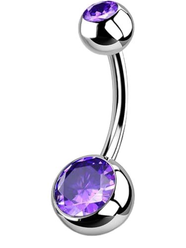 OUFER Titanium Belly Button Rings, Internally Threaded Belly Ring, Round CZ Navel Rings for Women Men - color: Purple, size: 1.6*10MM
