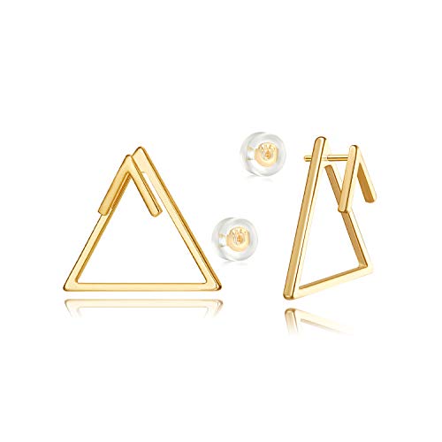LOYATA Spike Earrings Gold Huggie Hoop Diamond Cubic Zirconia 14K Gold Plated Dainty Small Simple Hypoallergenic Geometric Jewelry Gift for Women - color: Open Triangle