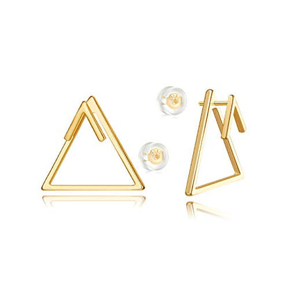 LOYATA Spike Earrings Gold Huggie Hoop Diamond Cubic Zirconia 14K Gold Plated Dainty Small Simple Hypoallergenic Geometric Jewelry Gift for Women - color: Open Triangle