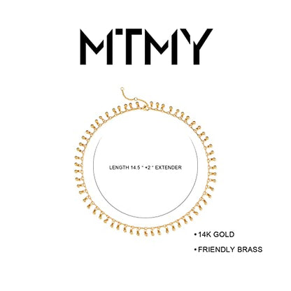 MTMY Beaded Necklaces for Women 14K Gold Plated Dainty Colorful Green/Rose Beaded Pearl Choker Necklace Delicate Boho Choker Necklace Jewelry Gift - style: Little bell beads