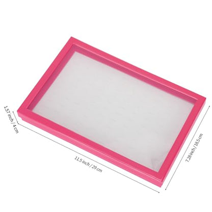 KUKUVR 100 Slots Ring Earring Holder Display Case (Pink) | Velvet, Clear Lid, Ring Earring Storage Organizer Box Tray, for Women and Selling Show - color: Pink