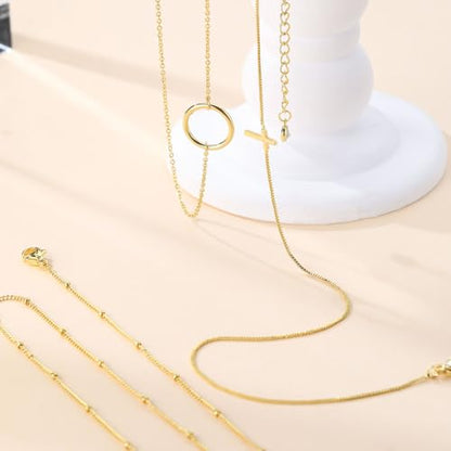 MFRYK Gold/Silver Necklaces Stack For Women,14K Gold/Sterling Silver Plated Simple Layered Choker Necklaces For Women,Stackable Multilayer Pearl Cross Disc Circle Pendant Cuban Herringbone Snake Paperclip Chain Necklaces Set Jewelry Gift for Women - style