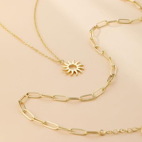 MFRYK Gold/Silver Necklaces Stack For Women,14K Gold/Sterling Silver Plated Simple Layered Choker Necklaces For Women,Stackable Multilayer Pearl Cross Disc Circle Pendant Cuban Herringbone Snake Paperclip Chain Necklaces Set Jewelry Gift for Women - style